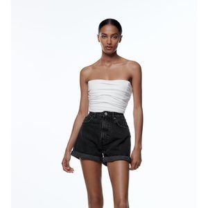 Zara Mom Fit Black High Waist Denim Shorts